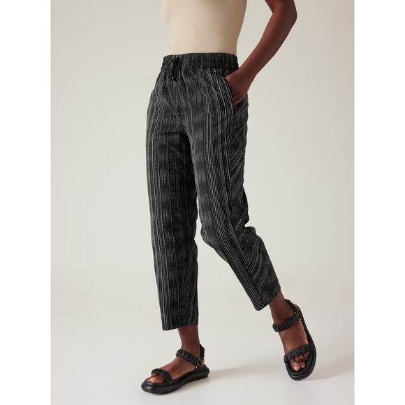 ATHLETA Arrival Pants Womens 4 Black Amara Stripe Drawstring High Rise Cropped - Picture 1 of 16